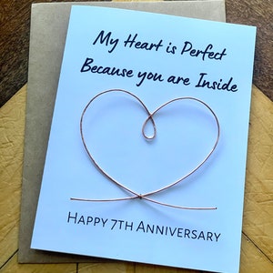 Copper Wedding Anniversary Card, Happy 7th Anniversary Card, 7th Anniversary Card, Copper anniversary, copper wire heart