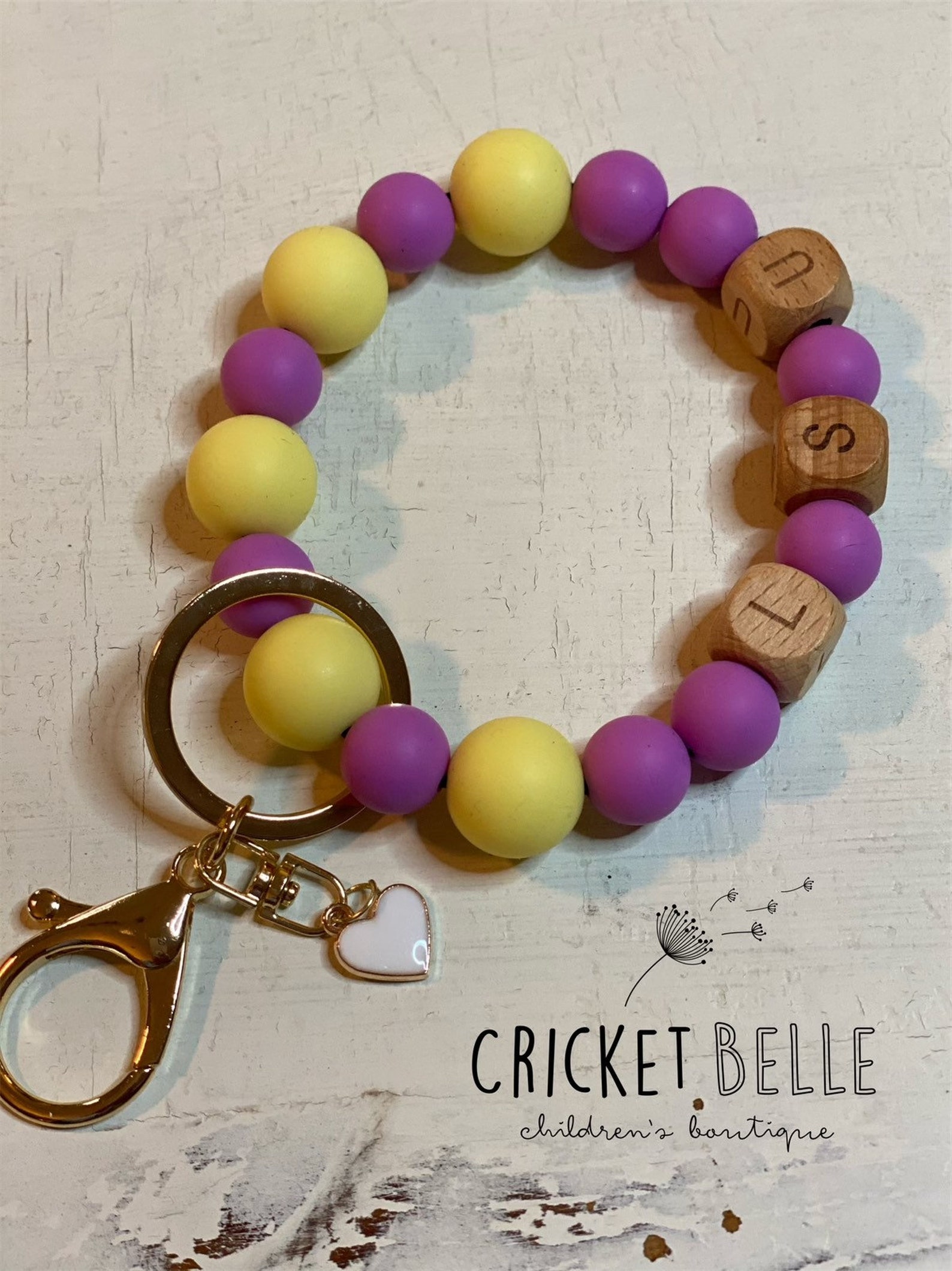 Silicone bead wristlet Charm keychain Sports purple and Etsy