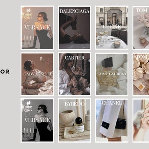 May include: A collage of images featuring luxury brands such as Balenciaga, Cartier, Chanel, Celine, Tom Ford, Versace, and Saint Laurent. The images include fashion, perfume, and store fronts.