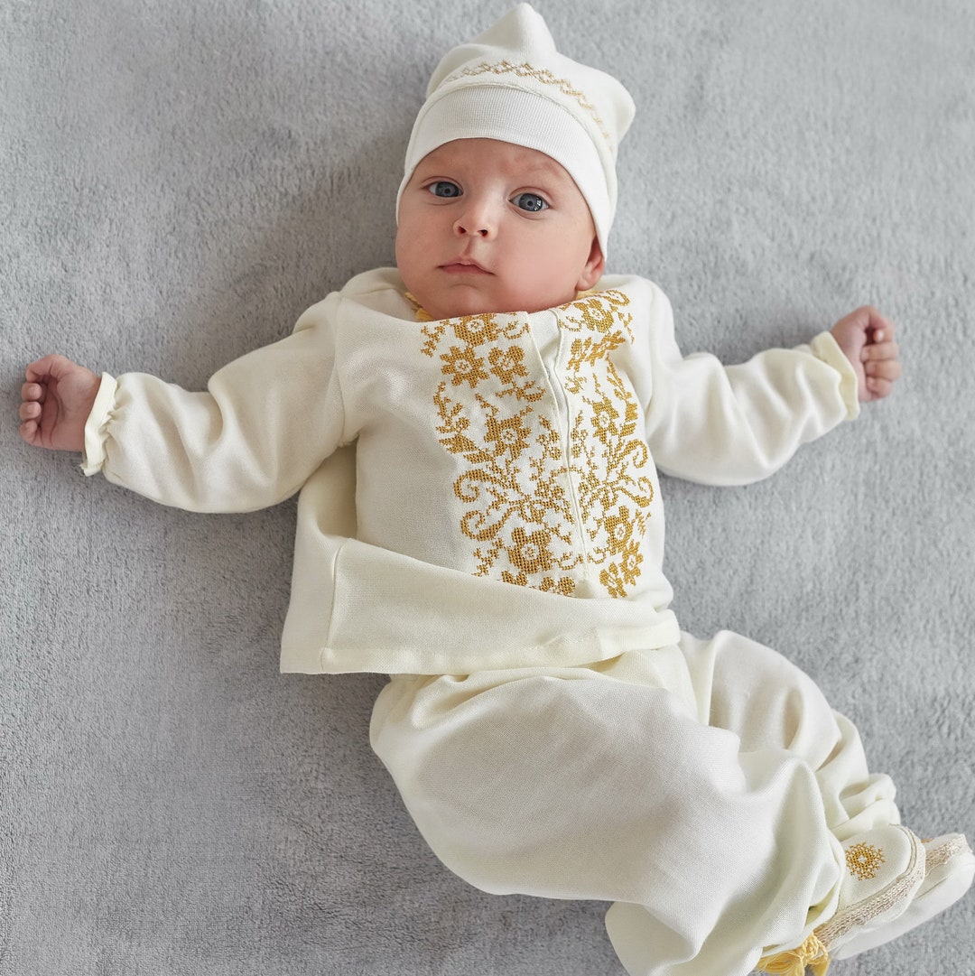 Boy Christening Gown golden Monochrome Ivory/ Etsy