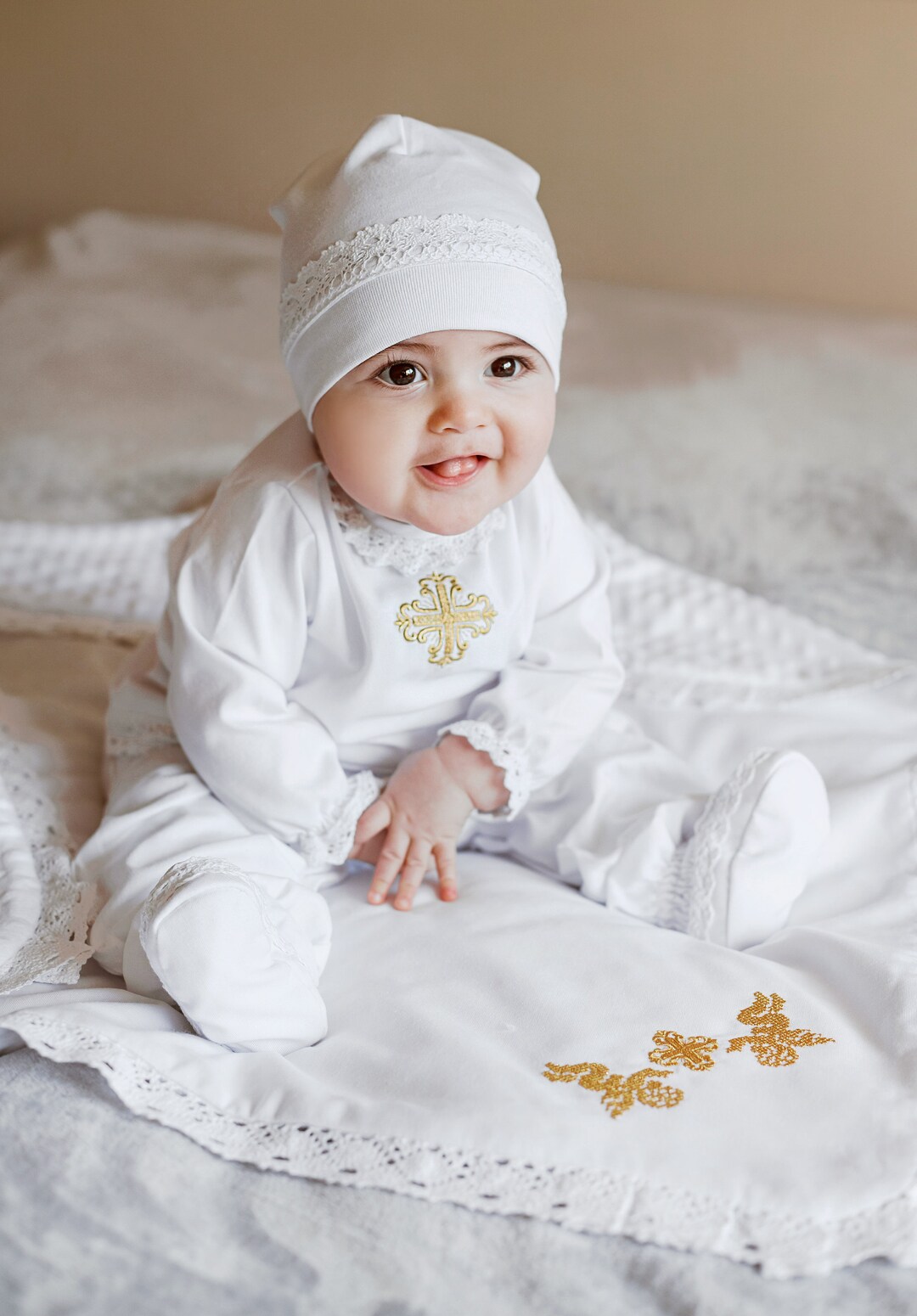 Boy Christening Gowngold Cross Boy's Etsy