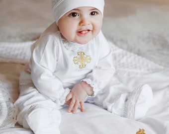 Boy Christening Gown"Gold Cross", Boy's Christening/christening gown/Kleidung für die Taufe/Available 62cm( 2-4.5 months)68 cm(5-7.5 months)