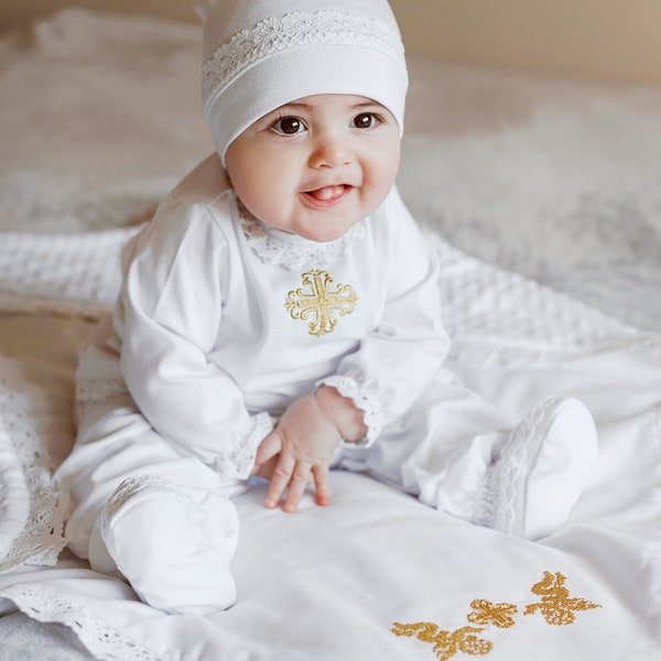 Boy Christening Gown"Gold Cross", Boy's Christening/christening gown/Kleidung für die Taufe/Available 62cm( 2-4.5 months)68 cm(5-7.5 months)