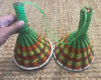 Vintage Gourd Maracas Rattle Wooden Instrument Toy Costa Rica