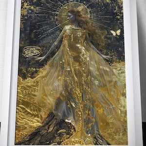 Celtic Goddess Danu Art Print - Mystical Golden Deity Wall Decor - Mystical Celestial Decor - Goddess Wall Art - Mystical Woman Artwork