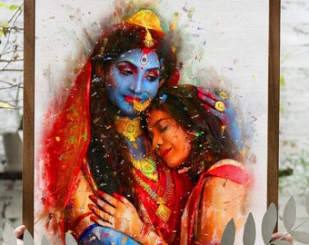 Divine Mother Kali Embrace Wall Art Print / Indian Goddess Painting / Goddess Kali Ma Art Print / Abstract Indian Portrait Painting