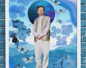 Eckhart Tolle Blue Mindful Zen  Spiritual Print / Wall Decor / Spirituality Poster