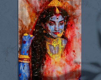 Divine Mother Kali Art Print, Goddess Kali Wall Art, Indian Art, Spiritual Décor, Divine Feminine painting, Kali Ma Canvas Frame