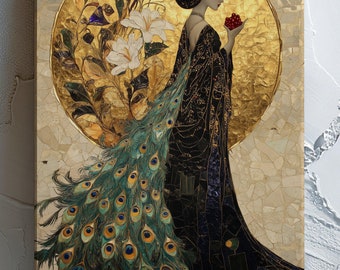 Roman Goddess Juno Art Print,  Vintage Style Decor, Gold Accent Artwork, Unique Home Decoration, Peacock Queen Artwork, Roman Mythology