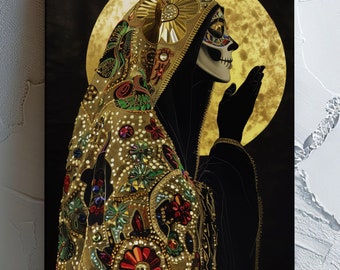 Santa Muerte Art Print, Mexican Folk Art Spiritual Decor, Spiritual Wall Art for Home, Día de Los Muertos Wall Art, Folk Art Illustration