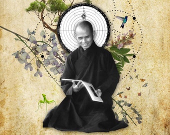 Thich Nhat Hanh Surreal Art Print, Fine Art Paper ,Canvas Frame, Buddhist Wall Art, Zen Buddhist Painting, Buddhist Monk Spiritual Décor