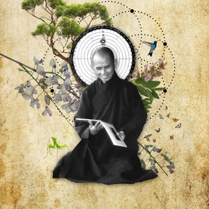 Thich Nhat Hanh Surreal Art Print, Fine Art Paper ,Canvas Frame, Buddhist Wall Art, Zen Buddhist Painting, Buddhist Monk Spiritual Décor