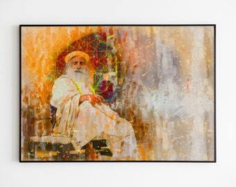 Mystic Teacher Sadhguru Art Print, Mystical Spiritual Guru Painting, Enlightened Being Wall Art,