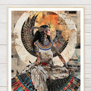 Goddess Hathor Art Print, Ancient Egyptian Wall Decor, Colorful Eyptian Deity Poster, Abstract Mystical Home Decoration