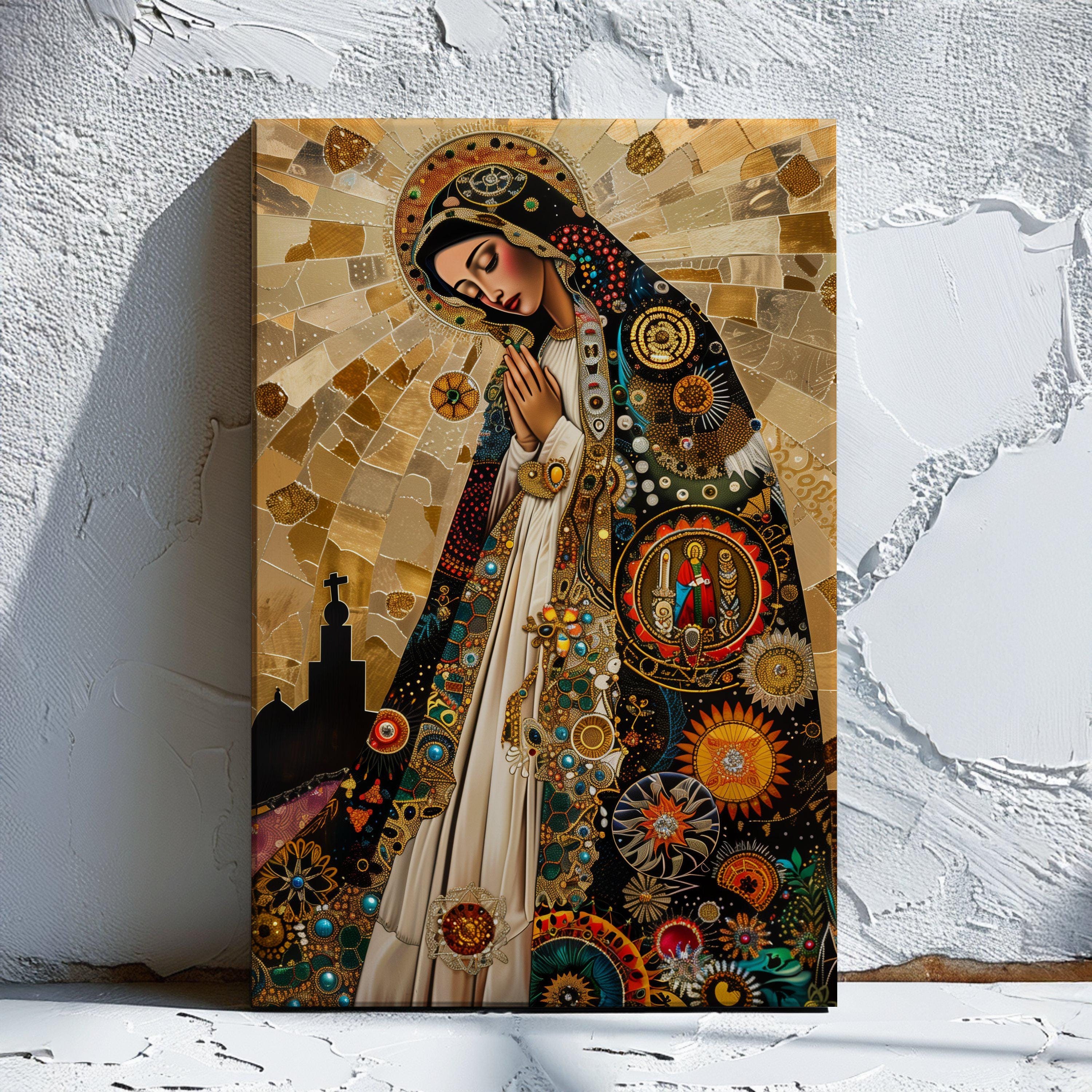 Our Lady of Mercy Art Print - Mystical Virgin Mary Wall Decor - Spiritual Religious Painting - Virgin Mary Mix Media Style Artwork