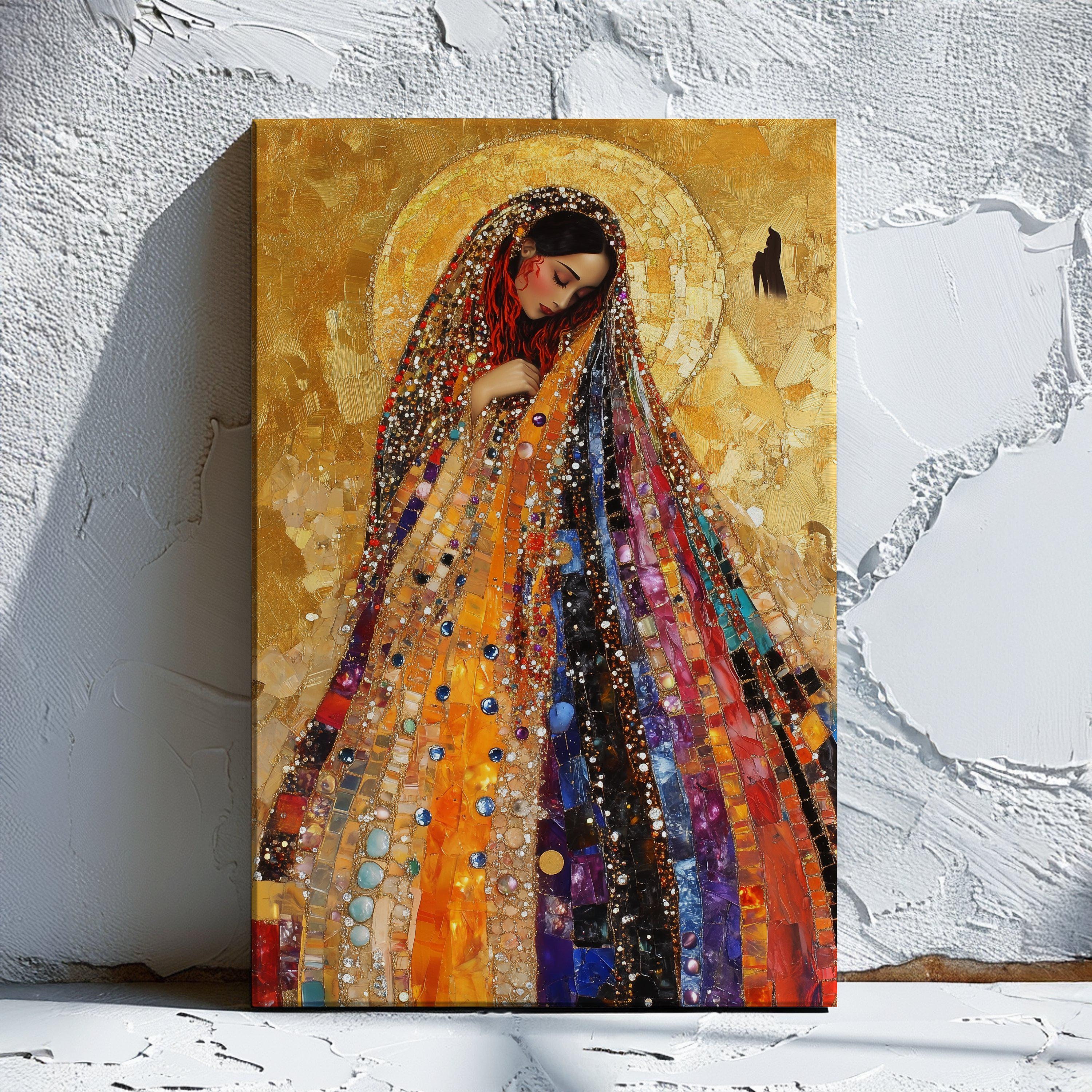 Divine Feminine Mary Magdalene Art Print - Sacred Goddess Mystical Wall Art with Golden Halo and Crystal Energy, Feminine Spirituality Art