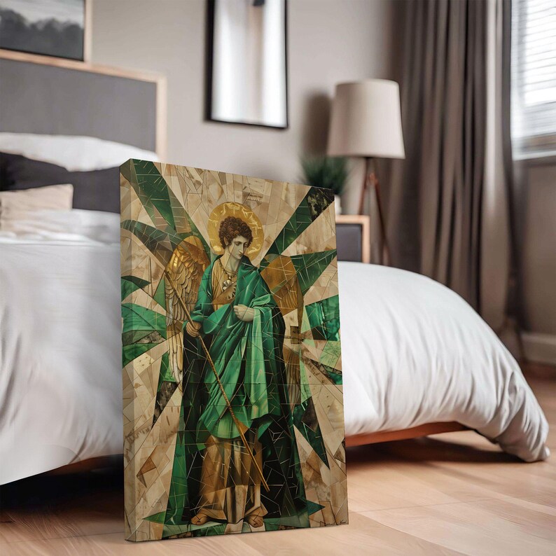 Archangel Raphael Art Print, Emerald Green Angel Wall Decor, Medieval ...
