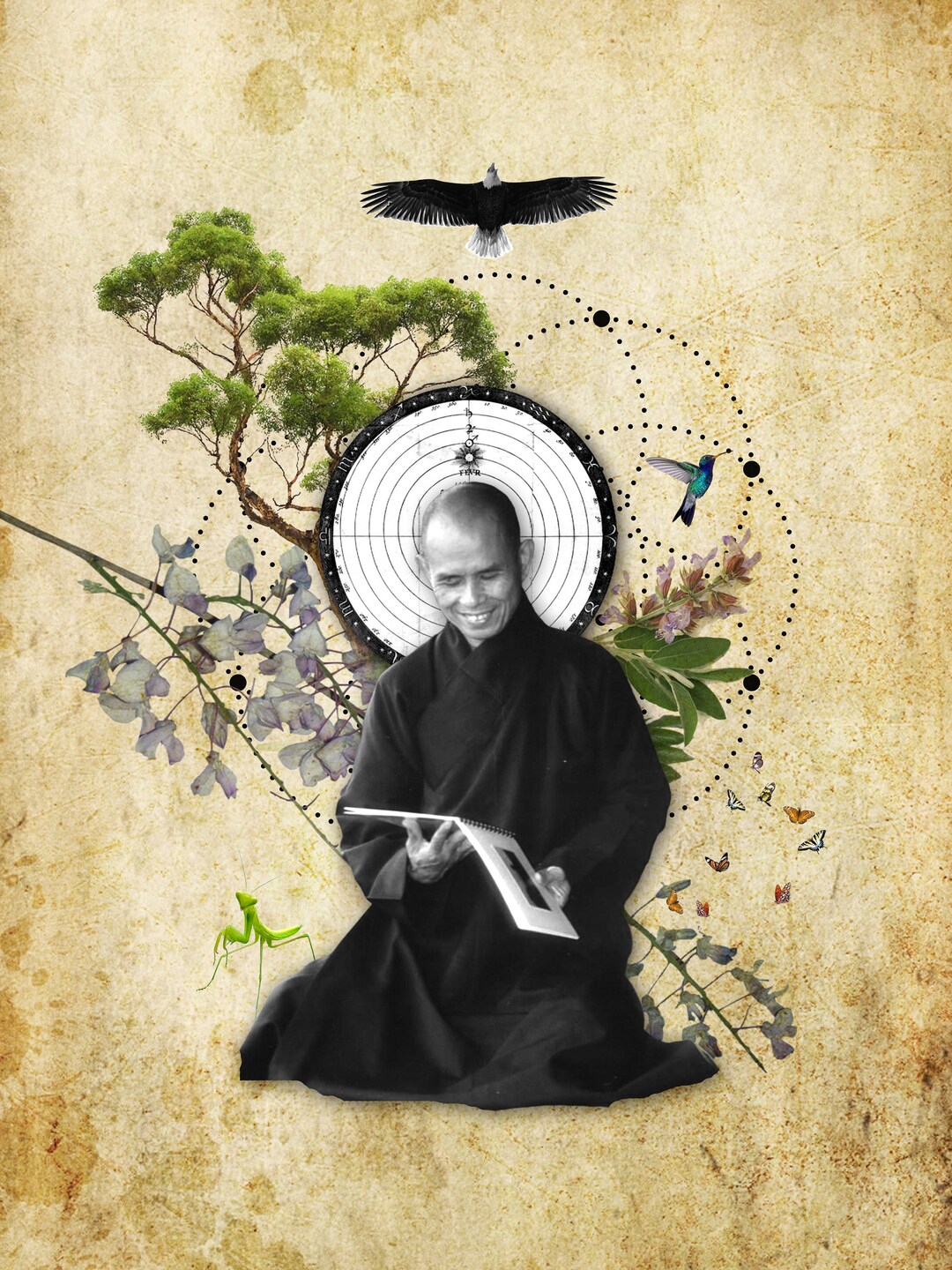 Thich Nhat Hanh Surreal Art Print, Fine Art Paper ,canvas