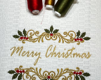 Embroidered Christmas Kitchen Towel, Elegant Holiday Decor