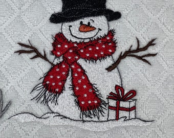 Embroidered Snowman Hand Towel, Christmas Decoration
