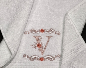 Elegant Monogrammed Embroidered towel . Initial hand towel