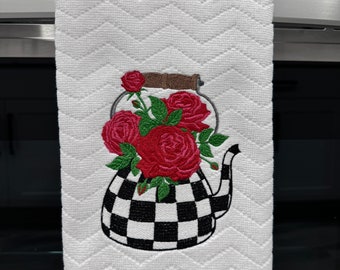 Vintage-Inspired Embroidered Teapot Kitchen Towel – Handmade Kitchen Accessory