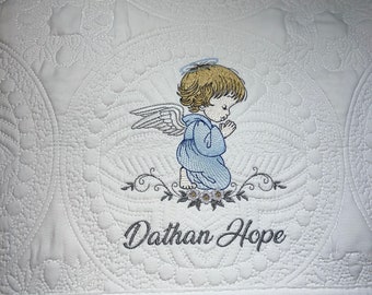 Embroidered Angel Baby Blanket, Personalized Quilted Blanket