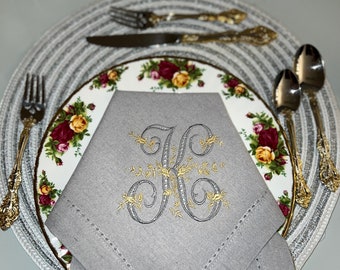 Monogrammed embroidery vintage table napkins.