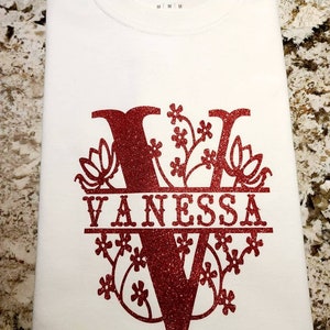 Glittered Personalized split monogram shirt with name