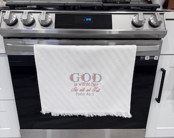 Embroidered Bible Verse Kitchen Towel – Christian Gift