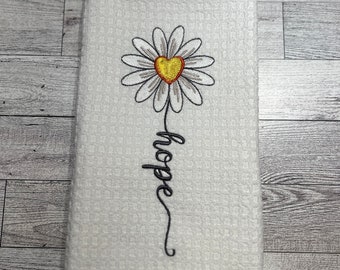 Daisy embroidery dish towel/tea towel
