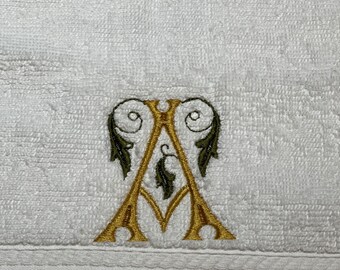 Elegant Monogrammed Embroidered towel . Initial hand towel