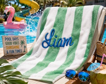 Personalized 3D Puff Embroidered Pool Towel | Custom Name Beach Towel | Raised Embroidery Luxury Swim Towel | Summer Vacation Gift for Kids