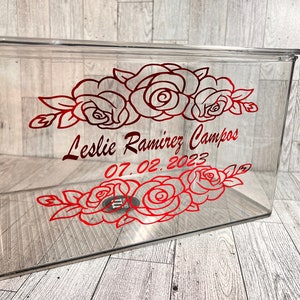 Bridal or sweet 16 shoe box with decal. shoe box with name and date or just flower design.