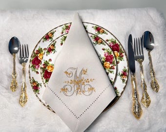Monogrammed embroidery vintage table napkins.