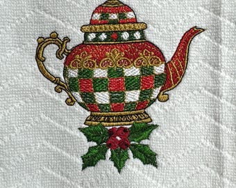 Embroidered Christmas Tea Towel, Elegant Kitchen Decor