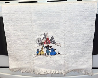 Embroidered Christmas Kitchen Towel, Elegant Holiday Decor