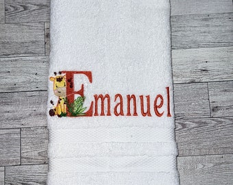 Giraffe Embroidered Name Towel, Personalized Kids Gift