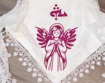 Lace Church Veil with Glittered Angel, Prayer Veil