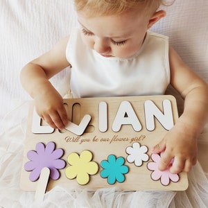 Serez-vous ma/notre fille d&#39;honneur - Proposition de cadeau pour un bébé en bas âge - Puzzle personnalisé avec nom en bois