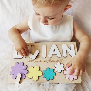 Will you be my our flower girl Baby toddler proposal puzzle gift Personalized wooden name puzzle