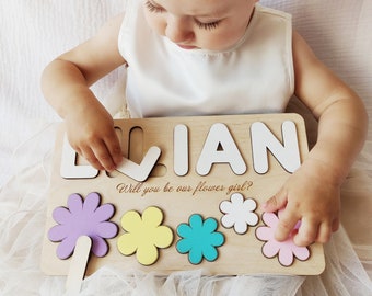 Will you be my our flower girl Baby toddler proposal puzzle gift Personalized wooden name puzzle