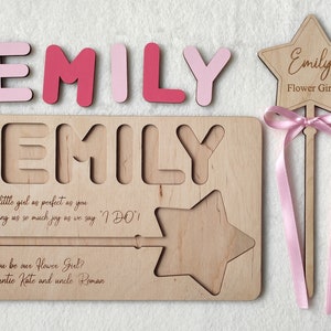 Will you be my our Flower Girl proposal wand Personalized gift Wooden name puzzle