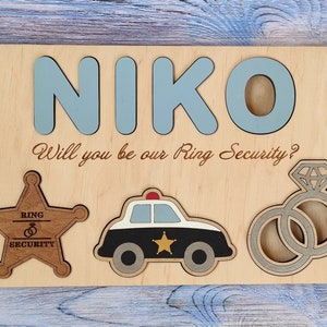 Baby toddler Ring Bearer proposal gift puzzle for wedding day Ring Boy personalized thank you gift Police car