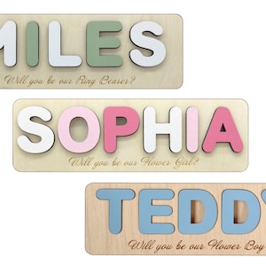 Ring bearer proposal gift Will you be my our Flower girl Ring security Flower boy Baby toddler personalized wooden name puzzle