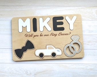 Ring Bearer proposal gift, Will you be our Ring Security, Personalized wooden name puzzle