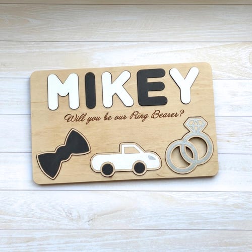 Ring Bearer proposal gift, Will you be our Ring Security, Personalized wooden name puzzle