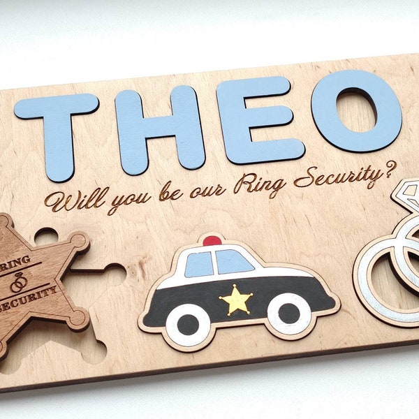 Ring Bearer proposal gift, Personalized name puzzle with police car, Will you be our Ring Security, Page Boy, Best Man, Jr Groomsman