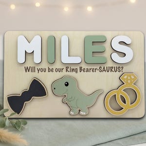 Ringträger Saurus Puzzle | Wirst du unser Ringträger sein? | Dinosaurier Ringkissen Geschenk | Personalisierte Andenken