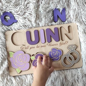 Will you be my our flower girl Purple proposal personalized gift puzzle Custom color